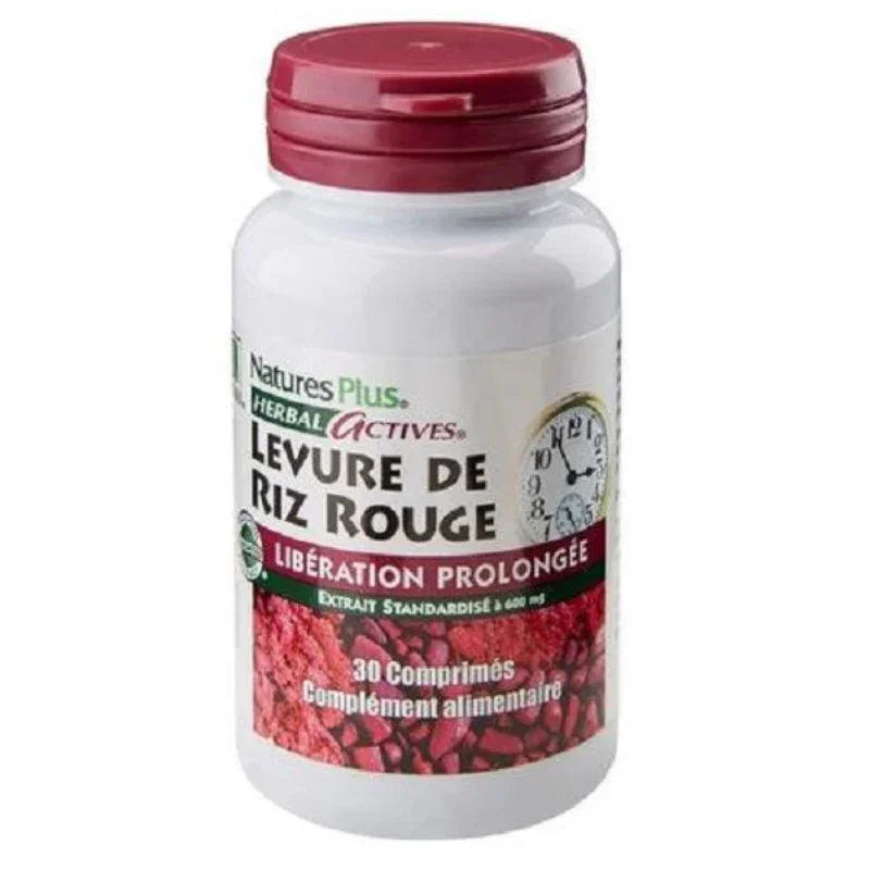 Bouteille de complément alimentaire Levure de Riz Rouge Natures Plus, 30 comprimés, Alazina