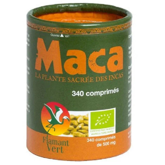Boîte de compléments alimentaires maca bio Flamant Vert, 340 comprimés, vente Alazina