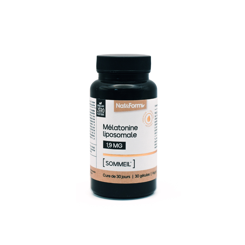 Complément alimentaite Nat Form Nutraceutique Melatonine Liposoma favorise un endormissement plus  rapide. 