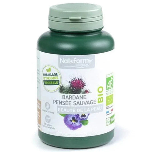 Complément alimentaire Nat & Form Bardane Pensée Sauvage bio pour beauté de la peau, Alazina
