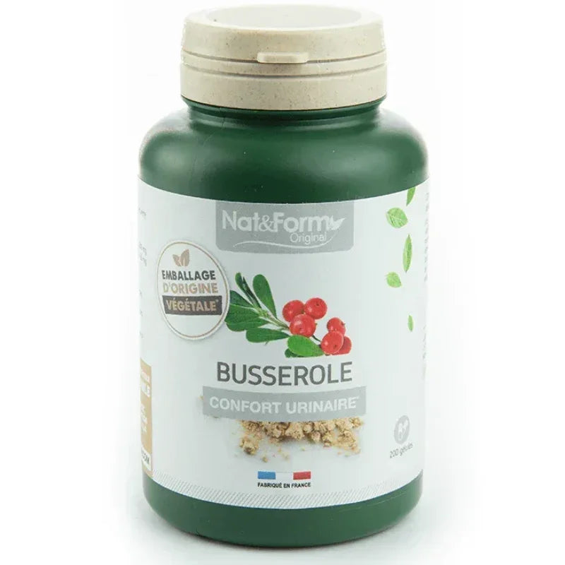 Complément alimentaire Nat&Form Busserole confort urinaire, flacon vert, vendu sur Alazina.