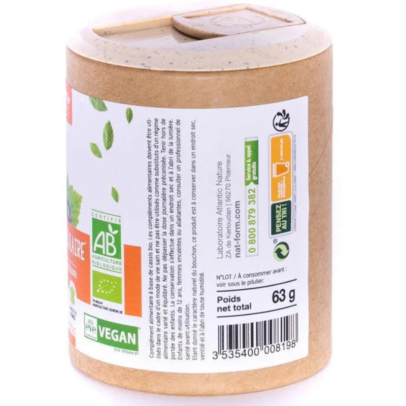 Boîte éco-responsable Nat&Form Cassis Bio, complément alimentaire vegan, 63g, Alazina