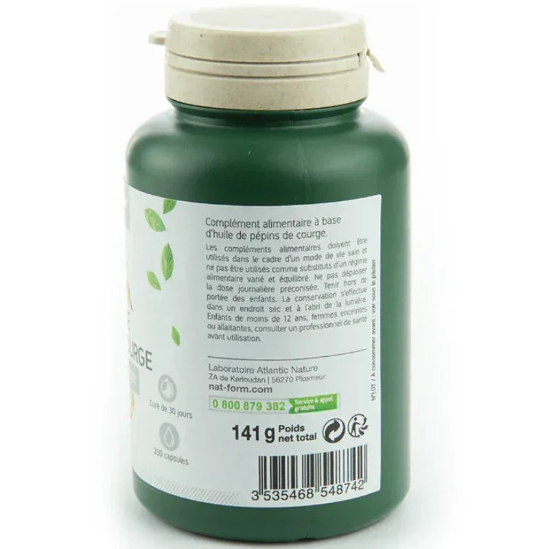 Boîte verte d'huile de pépins de courge Nat&Form, complément alimentaire Alazina.