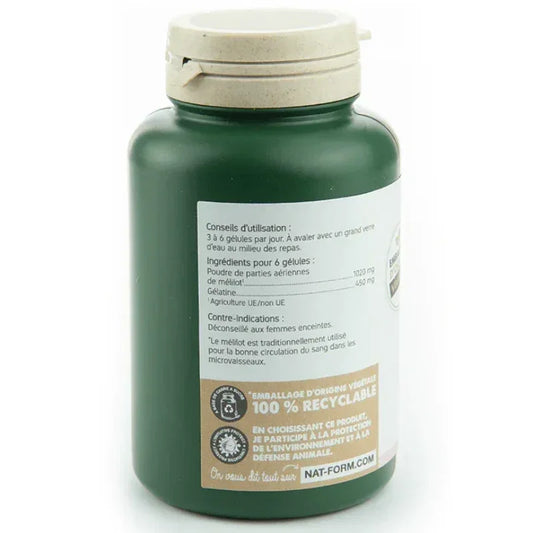 Flacon vert Nat-Form compléments alimentaires mélilot, étiquette recyclable, Alazina
