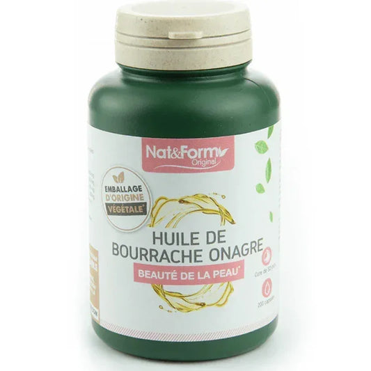 Complément alimentaire Nat&Form huile de bourrache onagre 200 capsules, beauté de la peau.
