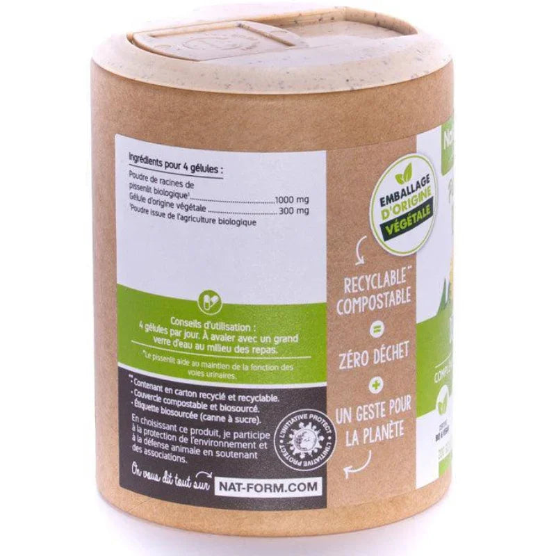 Boîte de compléments alimentaires Nat-Form Pissenlit Bio, emballage recyclable, Alazina