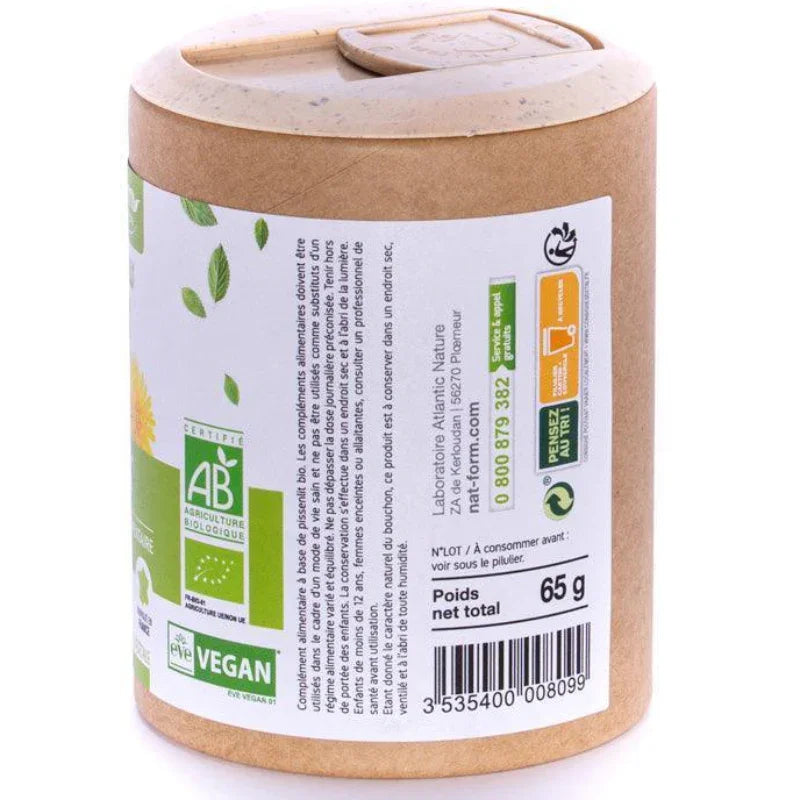 Boîte en carton Pissenlit Bio Nat&Form 65g, complément alimentaire vegan certifié AB, Alazina.