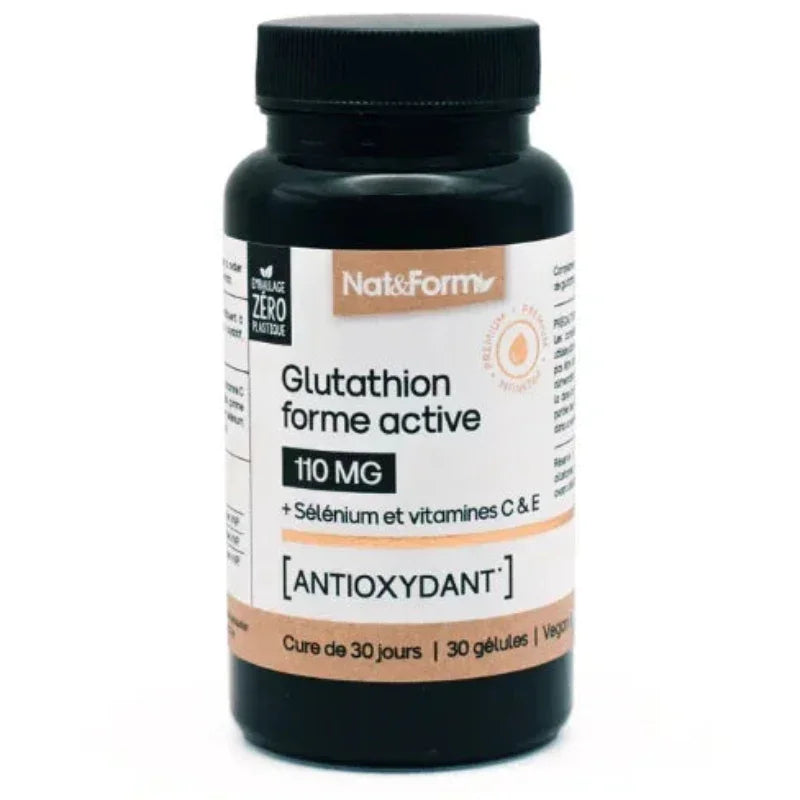 Complément alimentaire Nat&Form Glutathion forme active 110mg, antioxydant, 30 gélules, ALAZINA