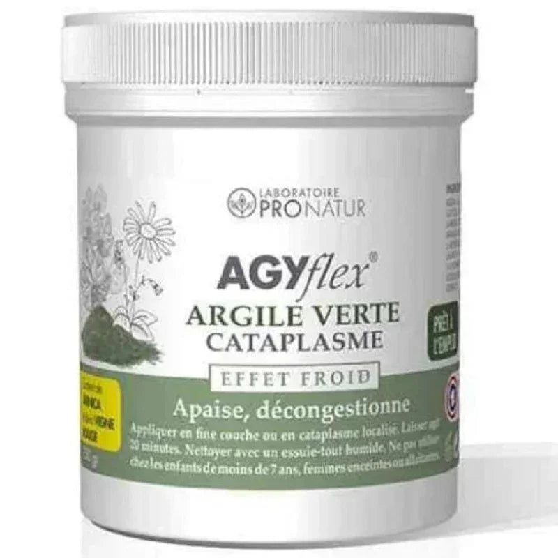 Pot de cataplasme Argile Verte Agyflex 250g Pronatur, soin naturel Alazina, effet froid