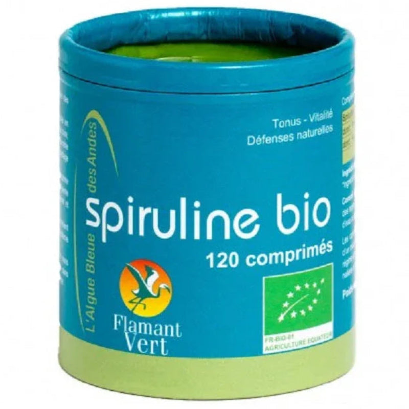 Boîte de spiruline bio Flamant Vert 120 comprimés, complément alimentaire naturel, Alazina