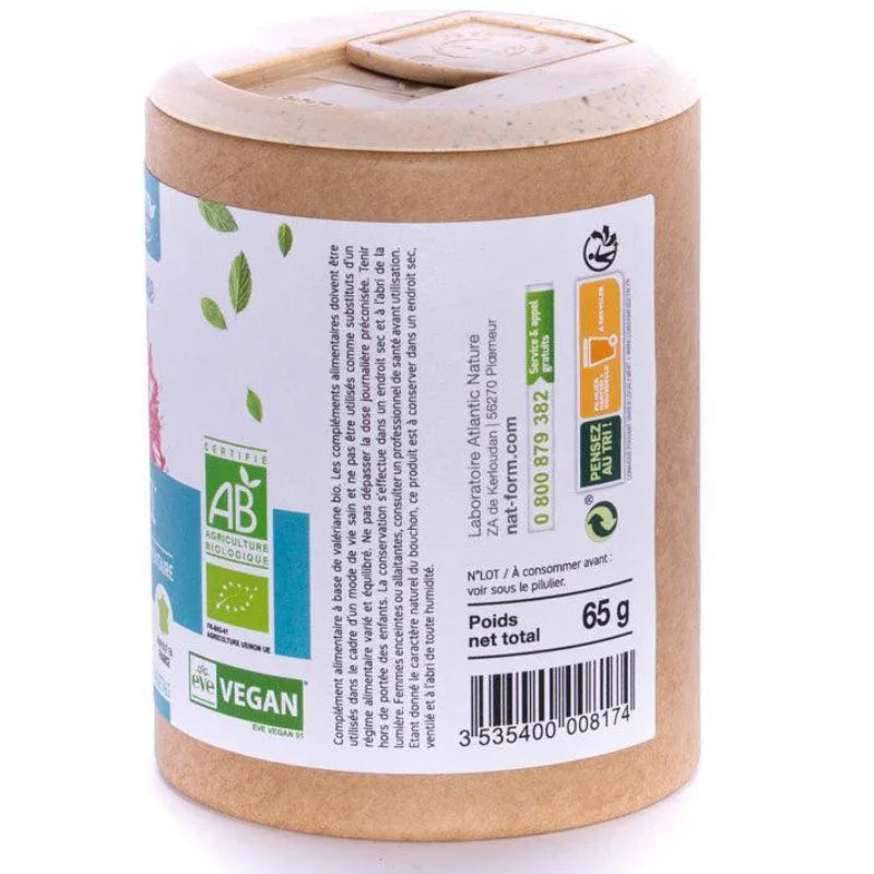 Boîte en carton Valériane bio éco vegan, complément alimentaire naturel Alazina, 65g.