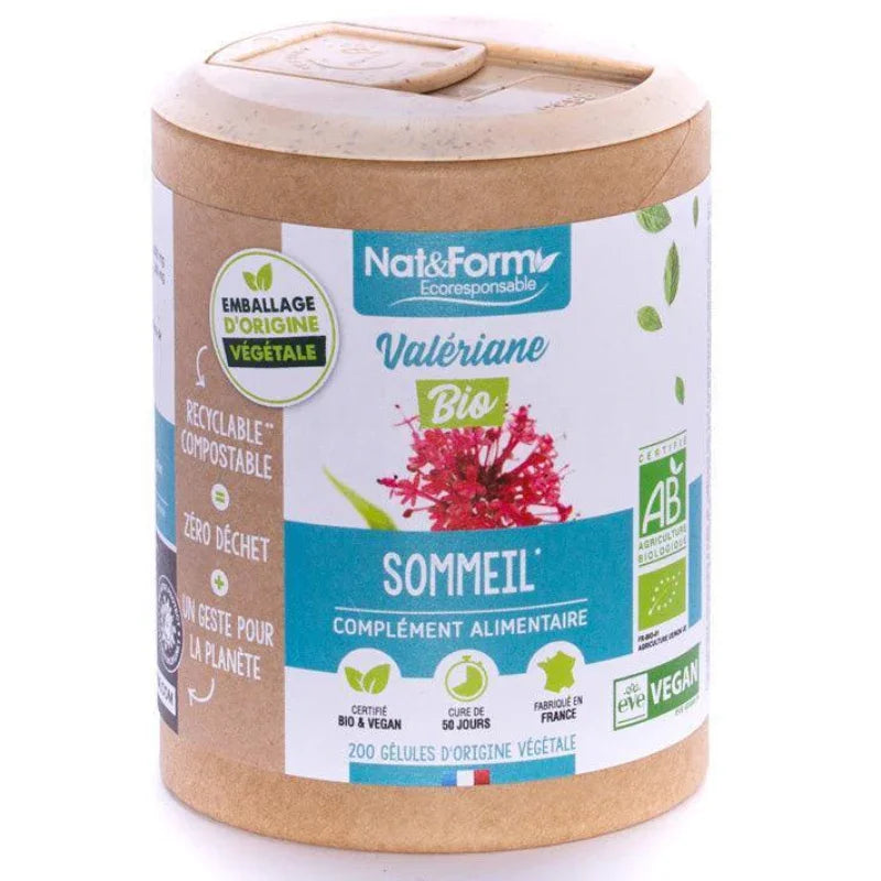 Complément alimentaire Valériane bio vegan Nat&Form sommeil, éco-responsable, Alazina