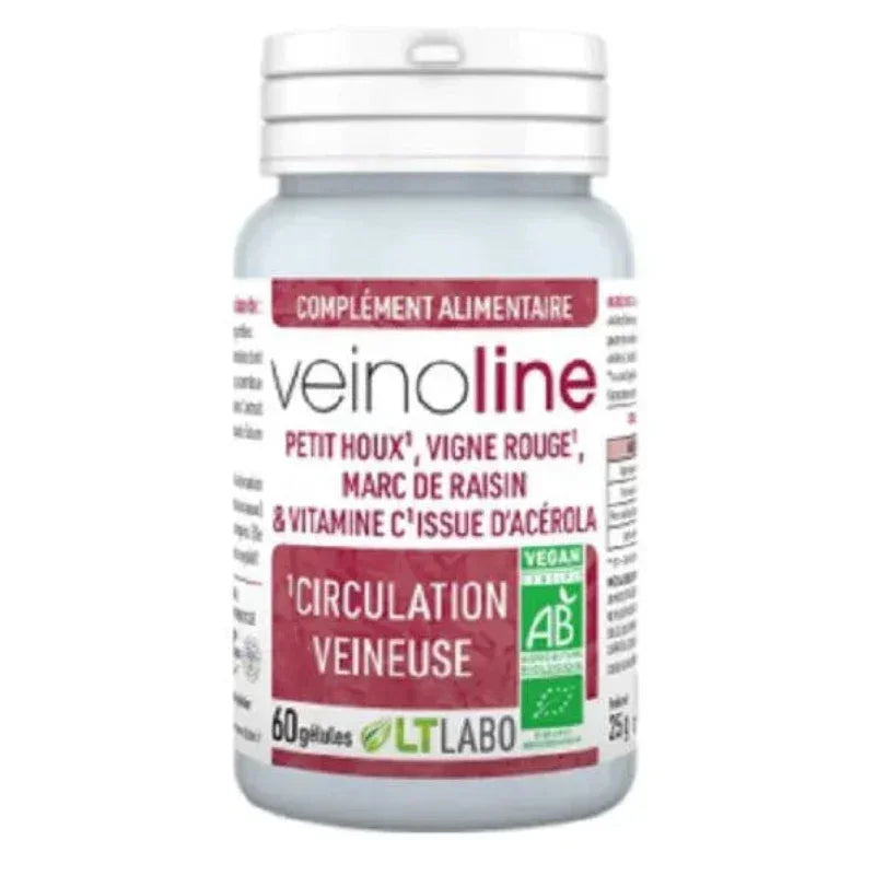 Flacon Veinoline bio LT Labo 60 gélules, complément alimentaire circulation veineuse, Alazina