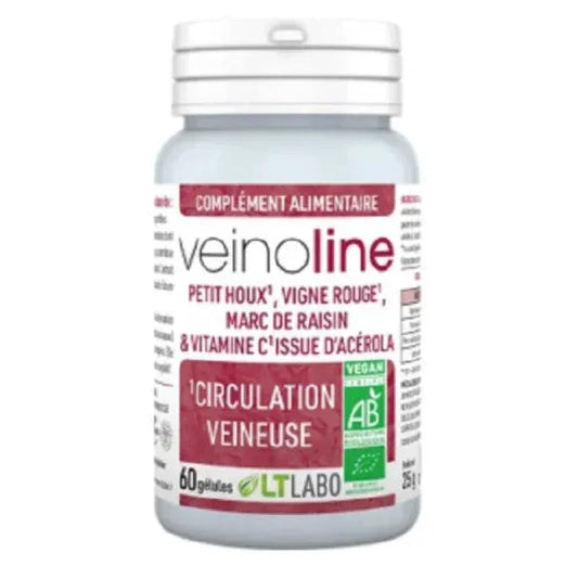 Flacon Veinoline bio LT Labo 60 gélules, complément alimentaire circulation veineuse, Alazina