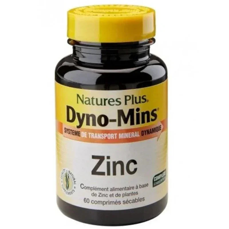 Bouteille de comprimés Zinc Dyno-Mins Natures Plus, complément alimentaire Alazina